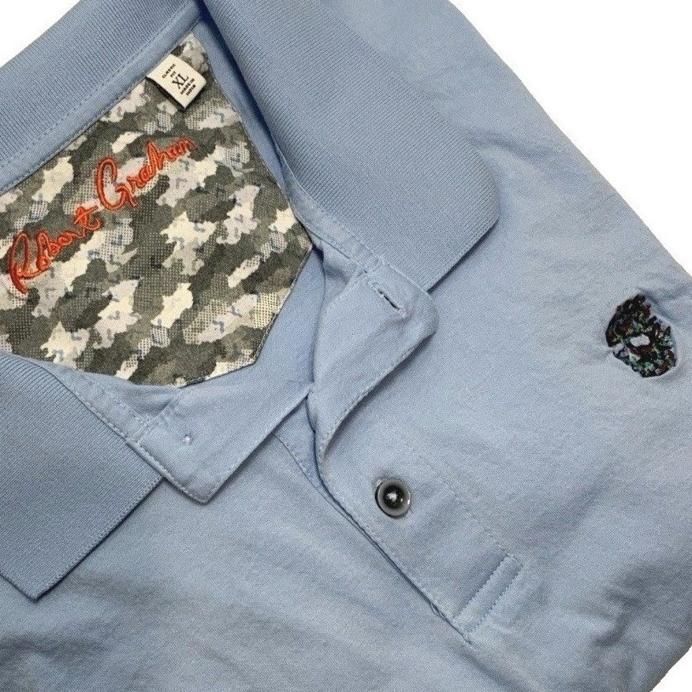 Robert Graham Embroidered‎ Skull Polo Shirt S/S Men's XL Light Blue *Read